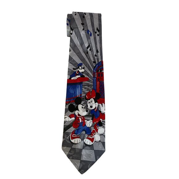 Disney Mickey & Minnie Mouse Tie Goofy Jukebox 90s Cartoon Novelty Vintage - Picture 1 of 9